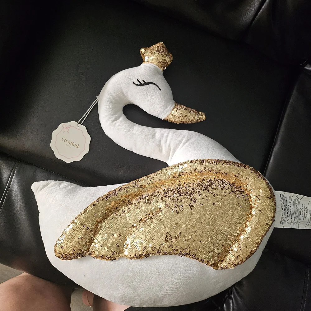Cove Swan Pillow with Gold Sequins
